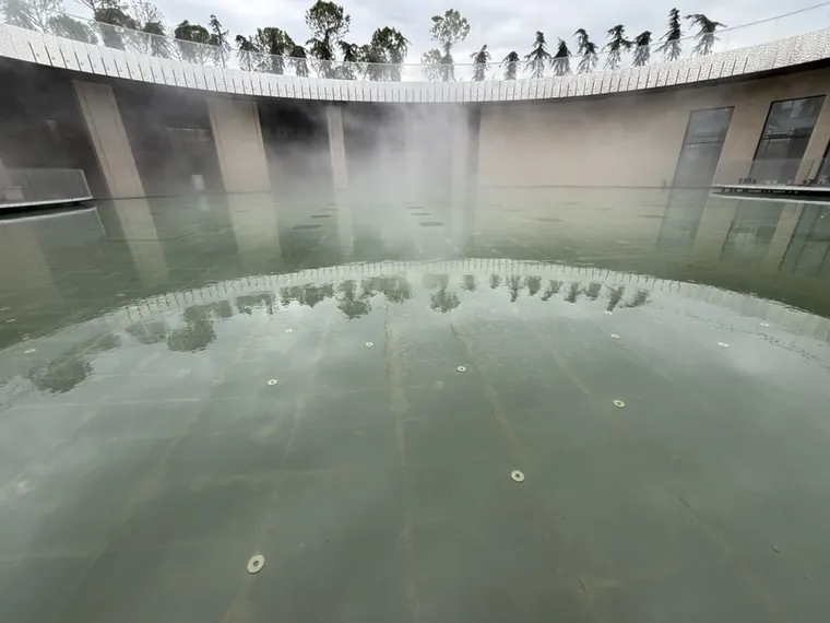 Fog over a reflecting pool, Sergey Galitsky Park, Krasnodar