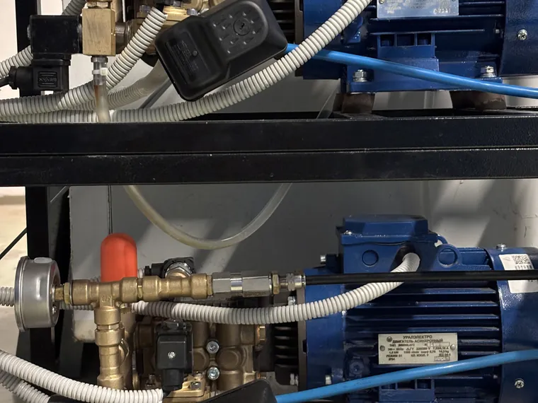 High-pressure plunger pumps on a pump skid